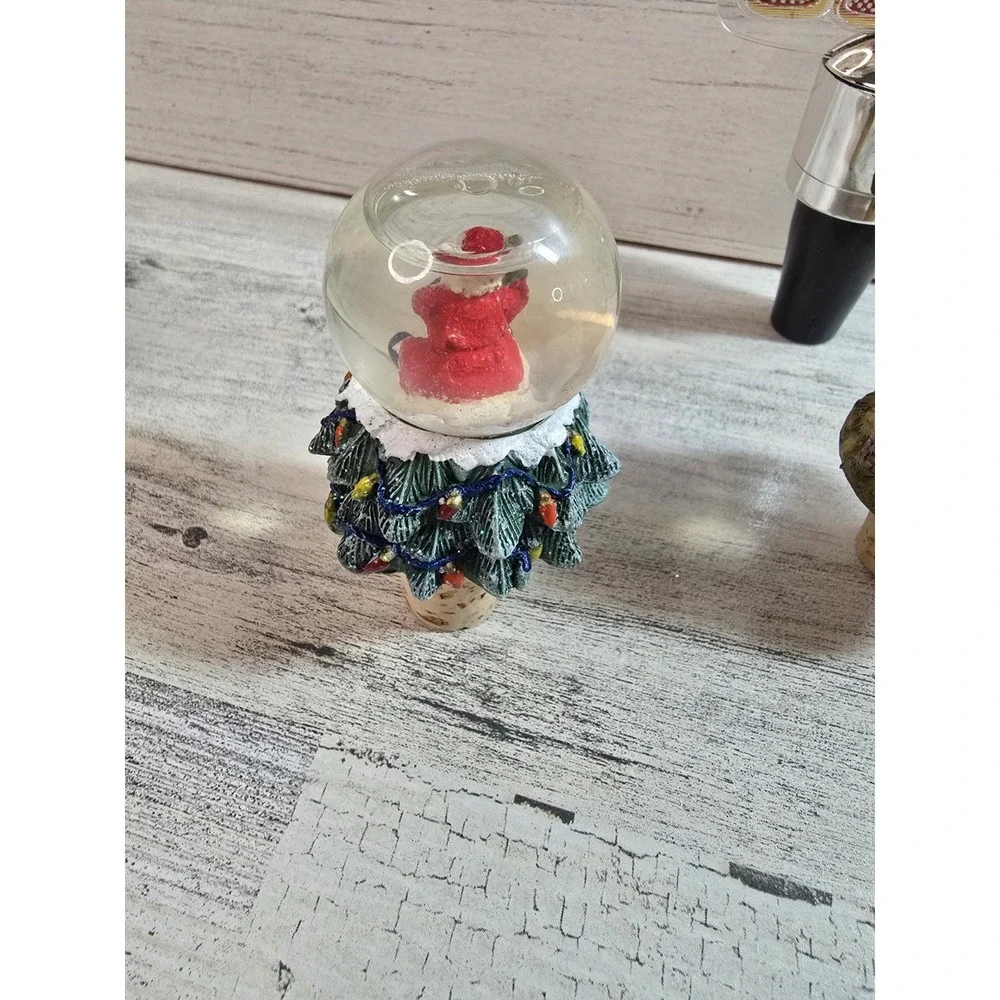 Christmas Wine Bottle Stopper Set 5pc Snow Globe Santa Nativity Light Up Holiday